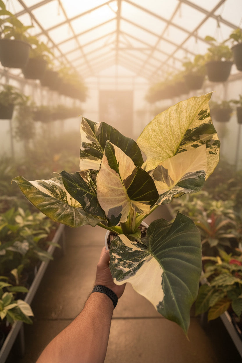 Alocasia Regal Shield Albo Purple Mother