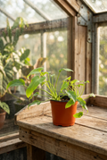 Plant in a softly lit greenhouse setting